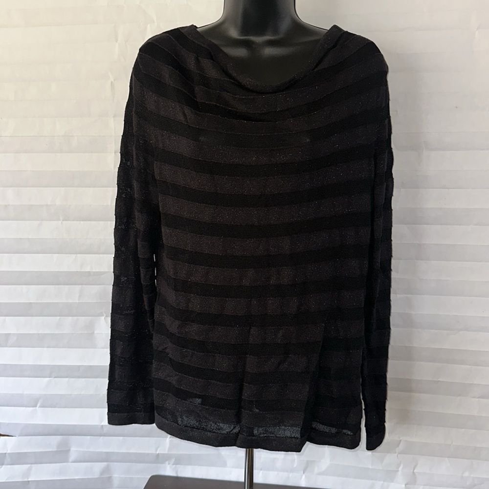 Jones New York Signature Black Silver Sparkle Long Sleeve Blouse Size Large